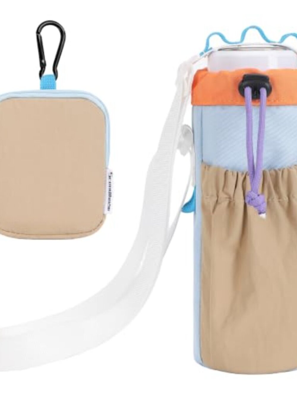 Water Bottle Carrier Bag 16-24oz Sling Pouch Phone Pocket Adj Strap